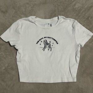 White Crop Tee with Zebra 'You Give Me Butterflies' Graphic